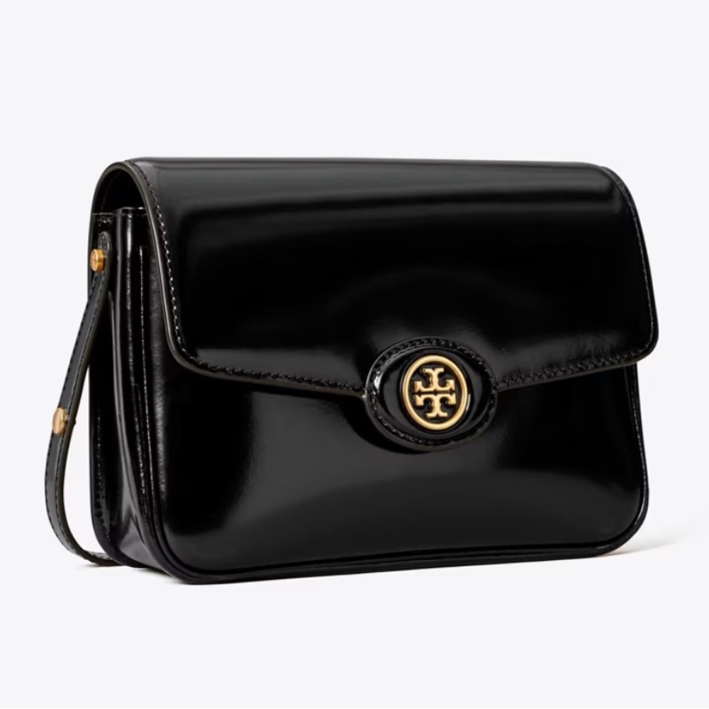 Like new Tory Burch Black Patent Leather Robinson Convertible Bag